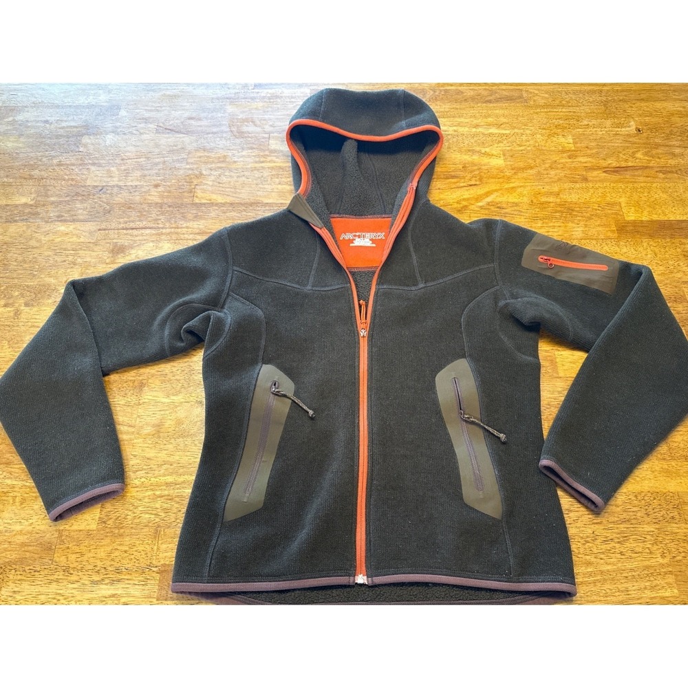 Arcteryx Polartec Fleece Hoodie Womens Small Black Orange Full Zip Jacket
